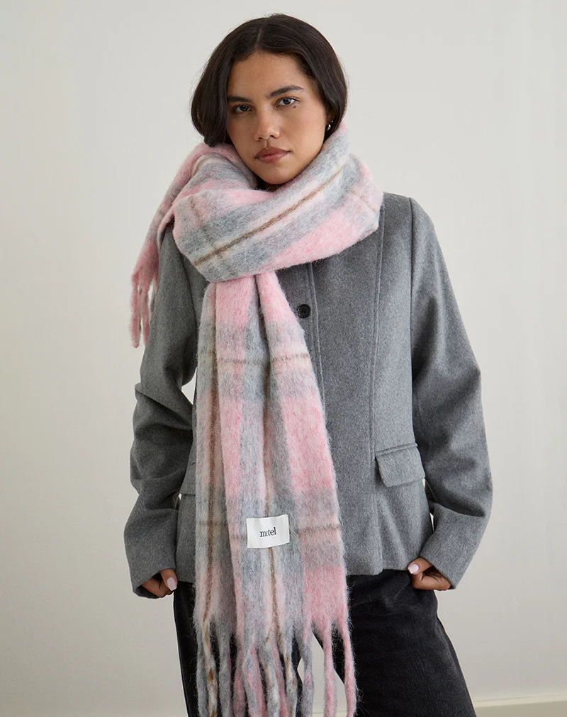Scarf in Brushed Knit Pink Check - Image 4