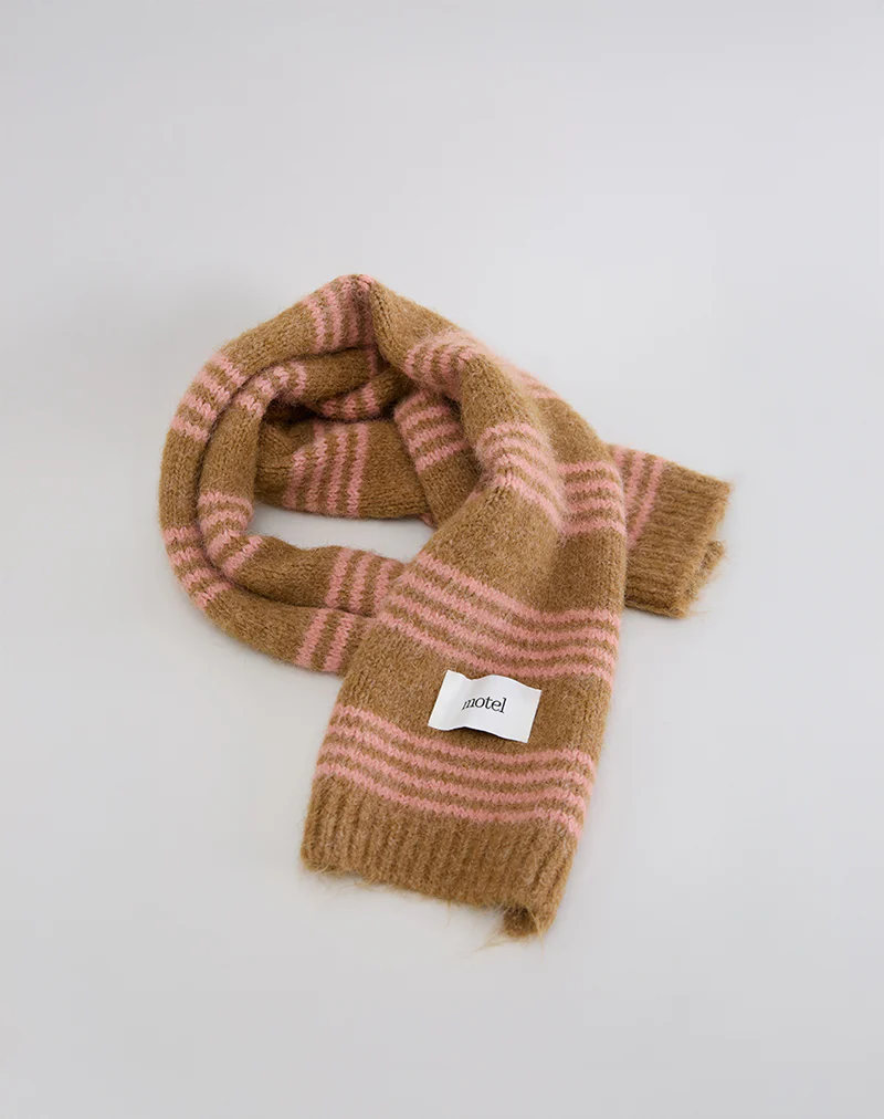 Scarf in Knit Pink Stripe Brushed Wool - Image 2