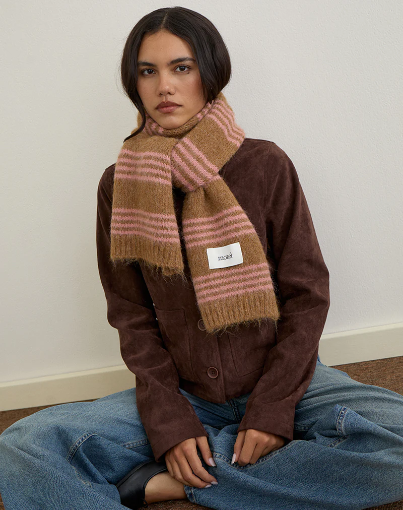 Scarf in Knit Pink Stripe Brushed Wool - Image 3