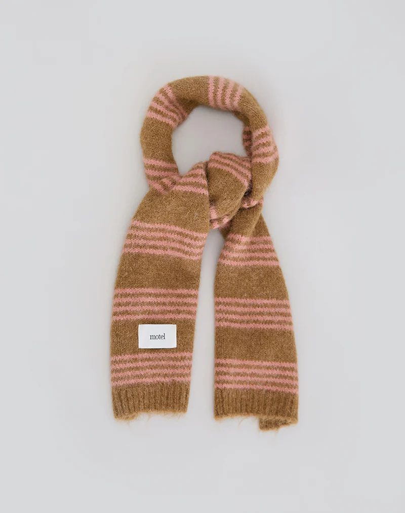 Scarf in Knit Pink Stripe Brushed Wool - Image 4