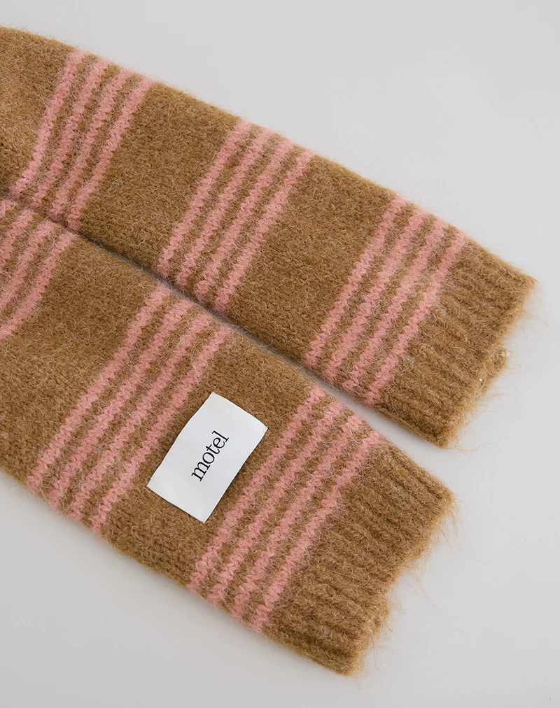 Scarf in Knit Pink Stripe Brushed Wool - Image 5