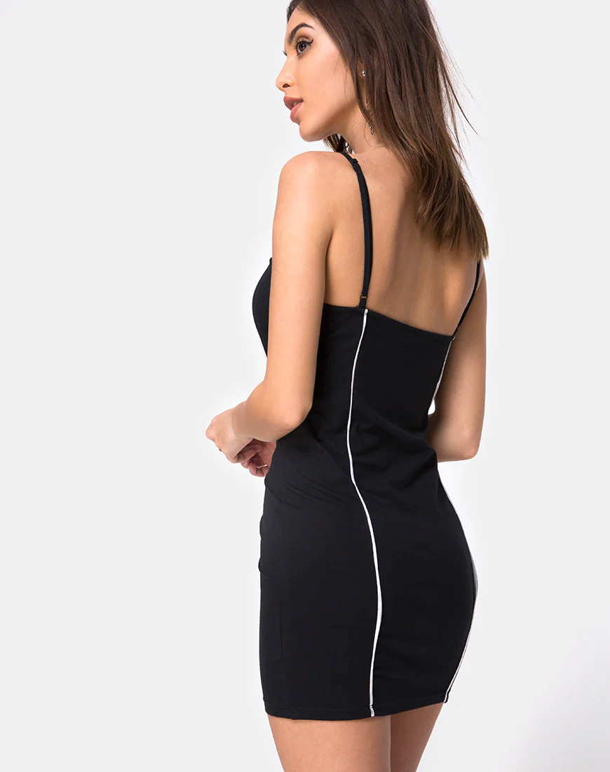 Scosh Bodycon Dress in Black with Piping Line - Image 2