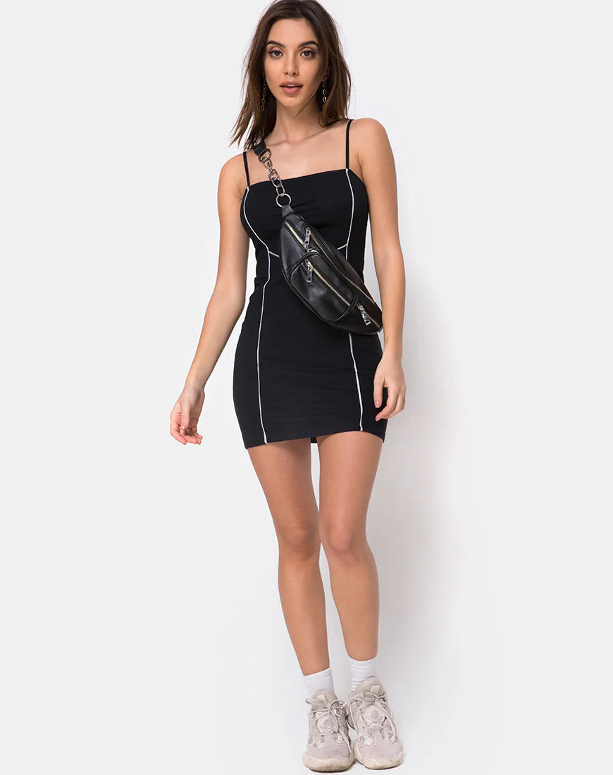 Scosh Bodycon Dress in Black with Piping Line - Image 3