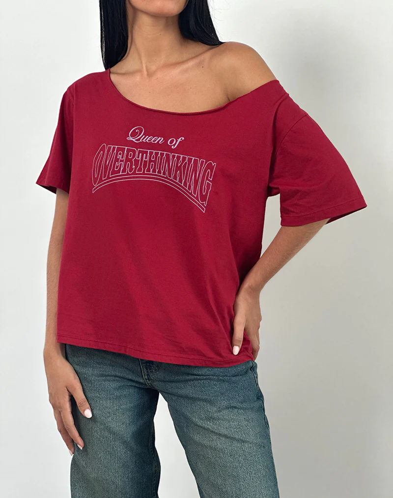 Scottie Slouchy Tee in Adrenaline Red with Overthinking Graphic - Image 2