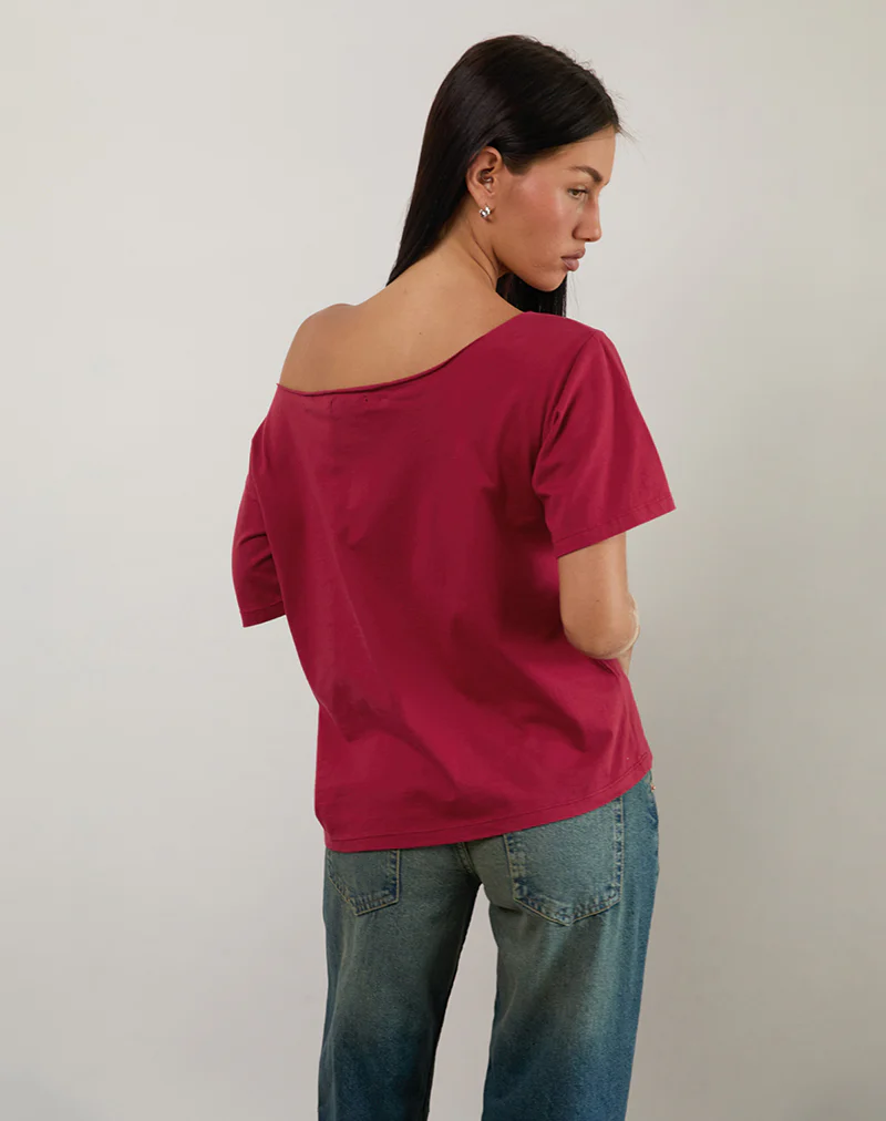 Scottie Slouchy Tee in Adrenaline Red with Overthinking Graphic - Image 3