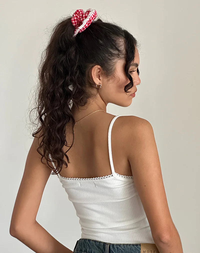 Scrunchie in Red Gingham with Lace - Image 3