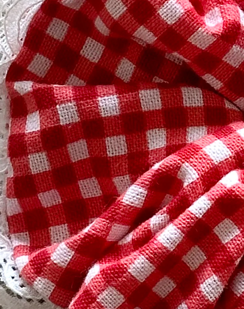 Scrunchie in Red Gingham with Lace - Image 5