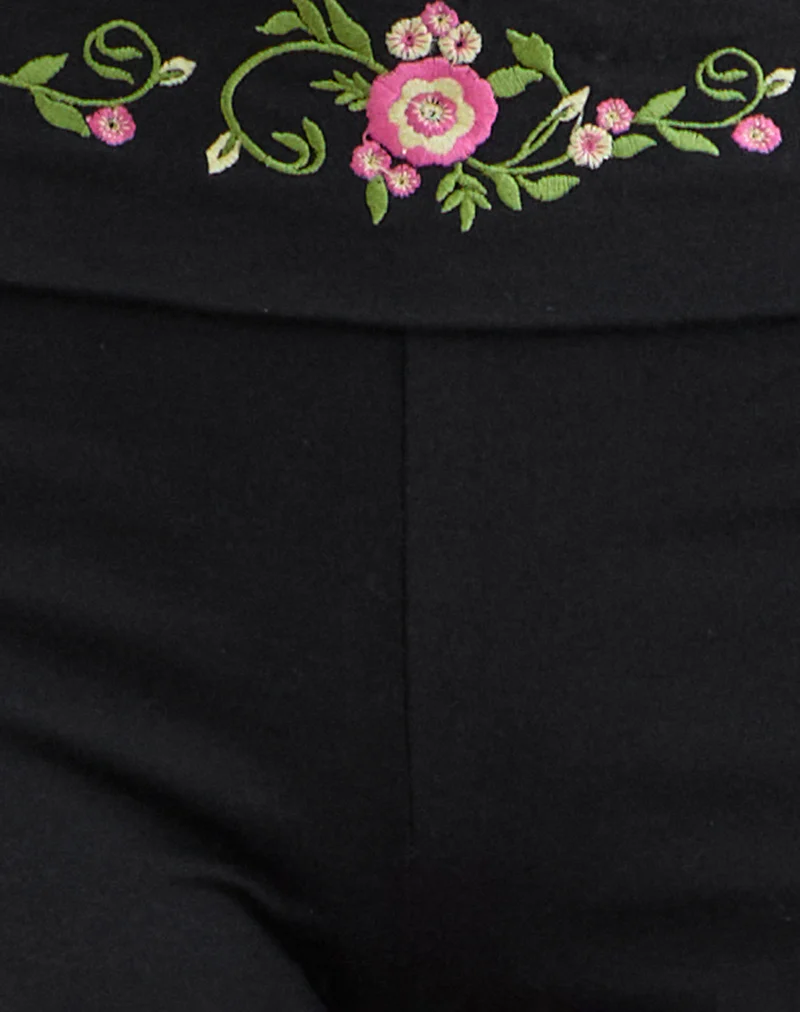 Sea Foldover Short in Black with Swirly Floral Embroidery - Image 6