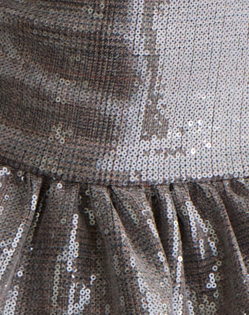 Seada Peplum Top in Sequin Check Brown - Image 7