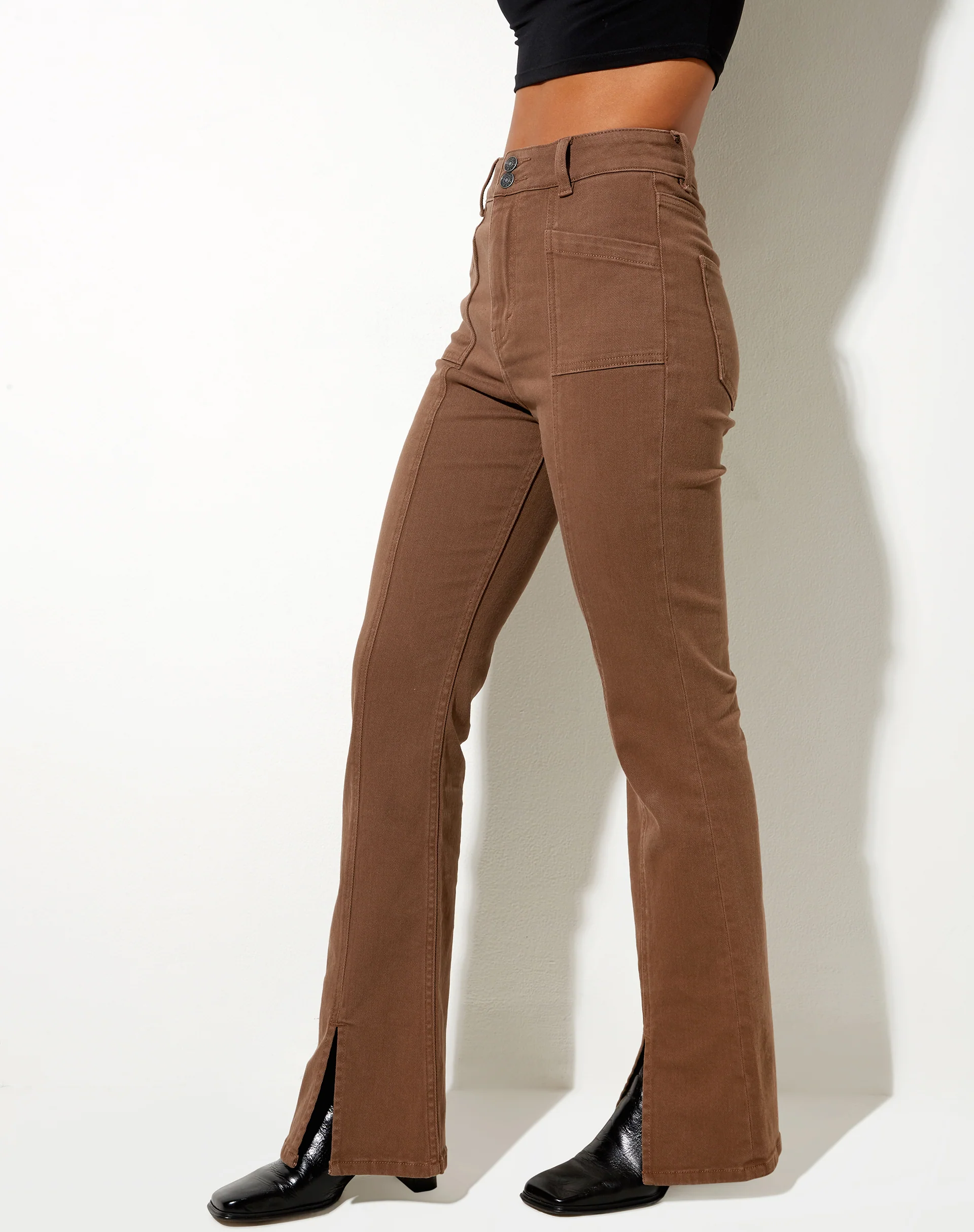 Seam Split Jeans in Rich Brown - Image 2