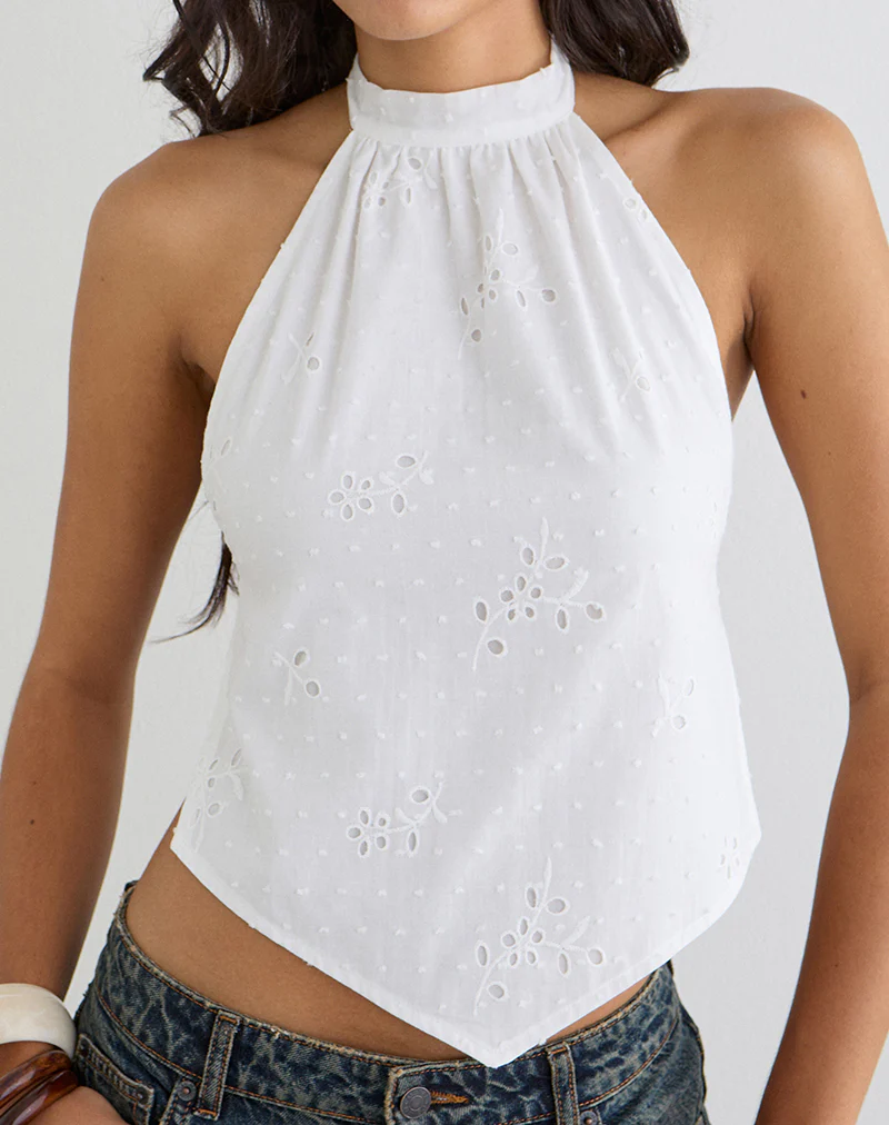 Sedona Halterneck Top in Broderie White - Image 4