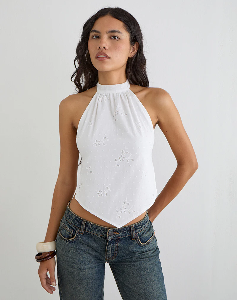 Sedona Halterneck Top in Broderie White - Image 6