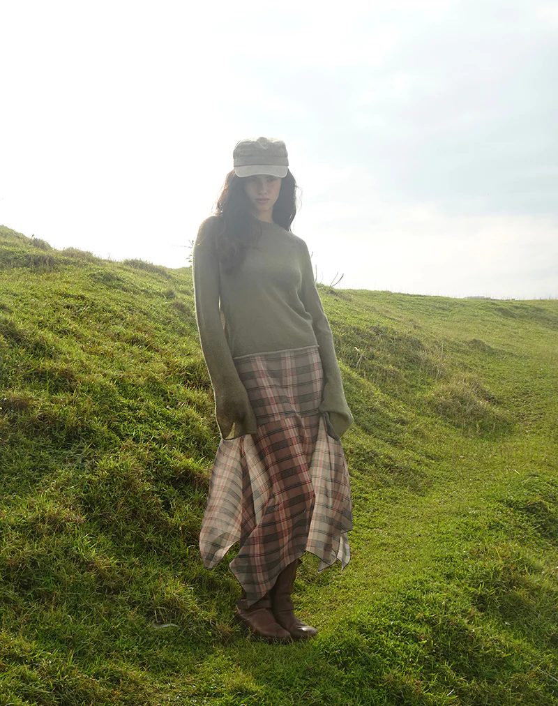 Sedra Midi Skirt in Brown and Pink Blurry Check - Image 2