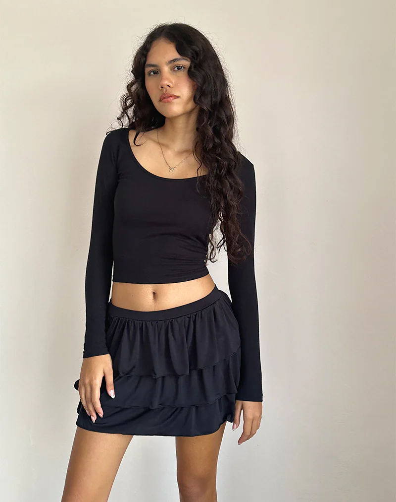 Sefone Tiered Mini Skirt in Slinky Black - Image 2