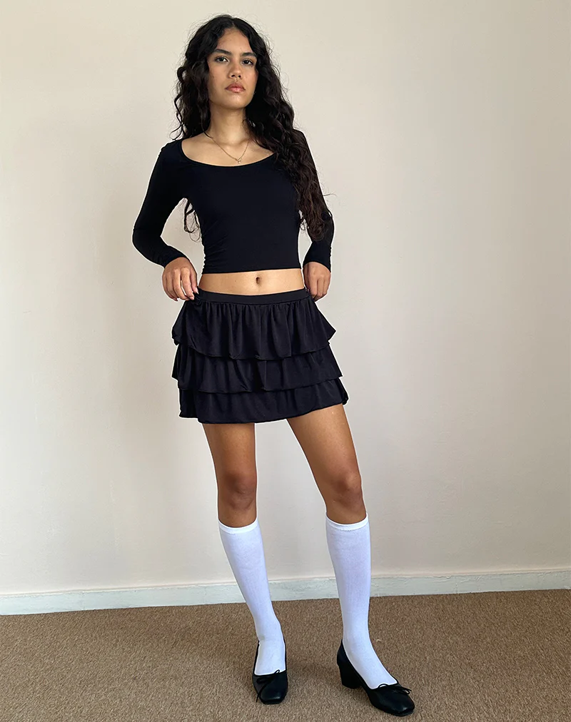 Sefone Tiered Mini Skirt in Slinky Black - Image 4