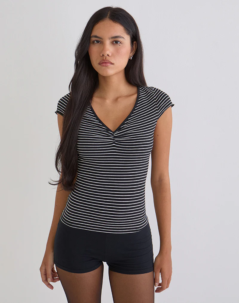 Seiren Top in Stripe Jersey Black and White - Image 2