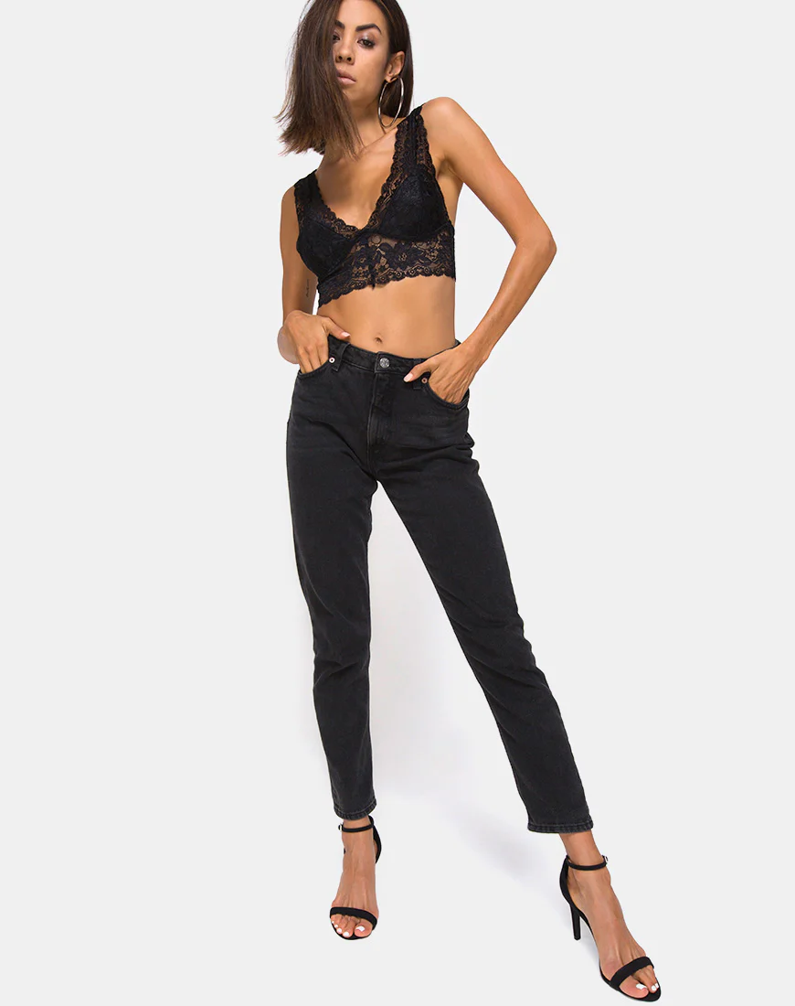 Sejie Bralet Crop in Lace Black - Image 3