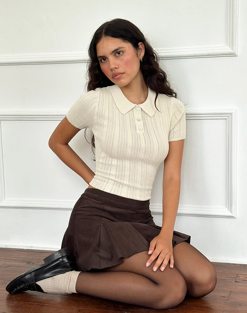 Sejuani Cord Mini Skirt in Bitter Chocolate Brown - Image 3