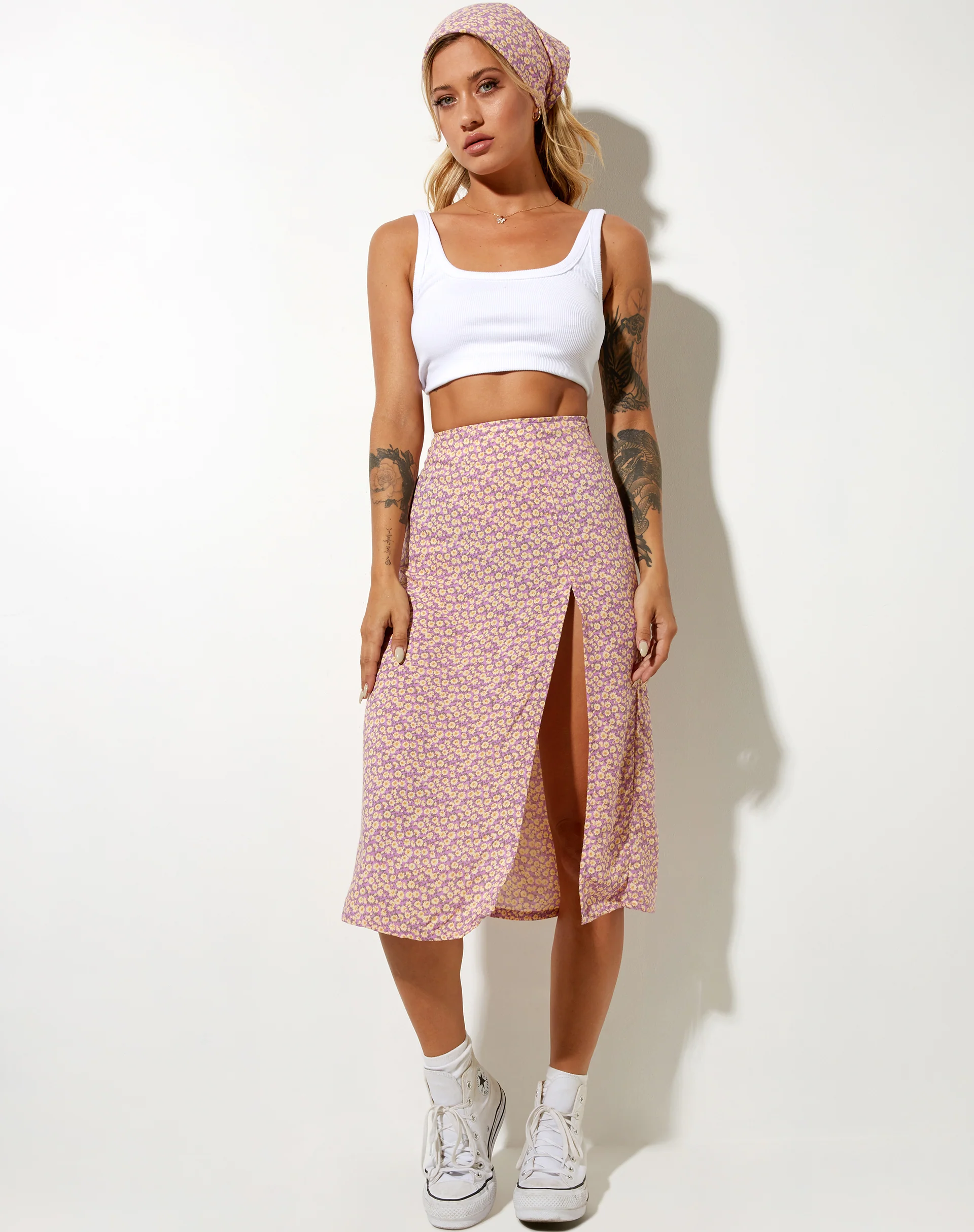 Seko Midi Skirt in Flower Fun Lilac Lemon - Image 3