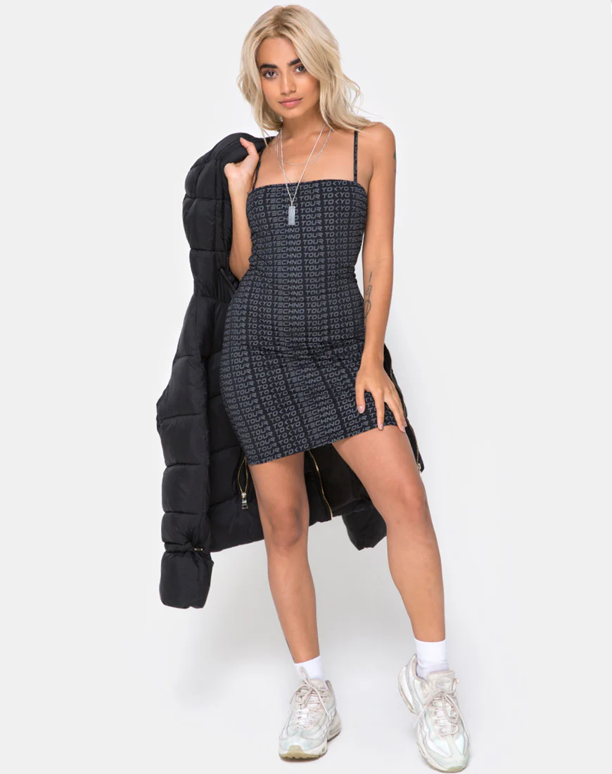 Selah Bodycon Dress in Tokyo Techno Tour Black - Image 3