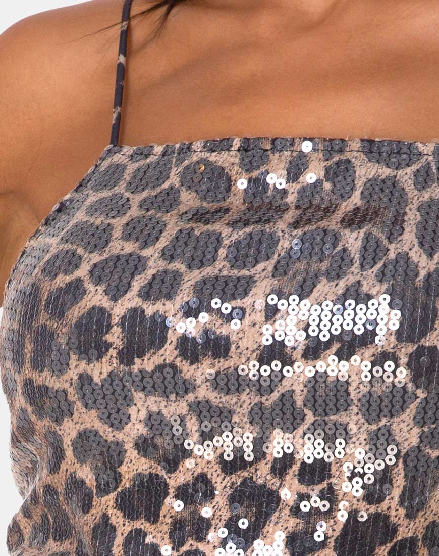 Selana Bodycon Dress in Leopard with Clear Sequin - Image 5