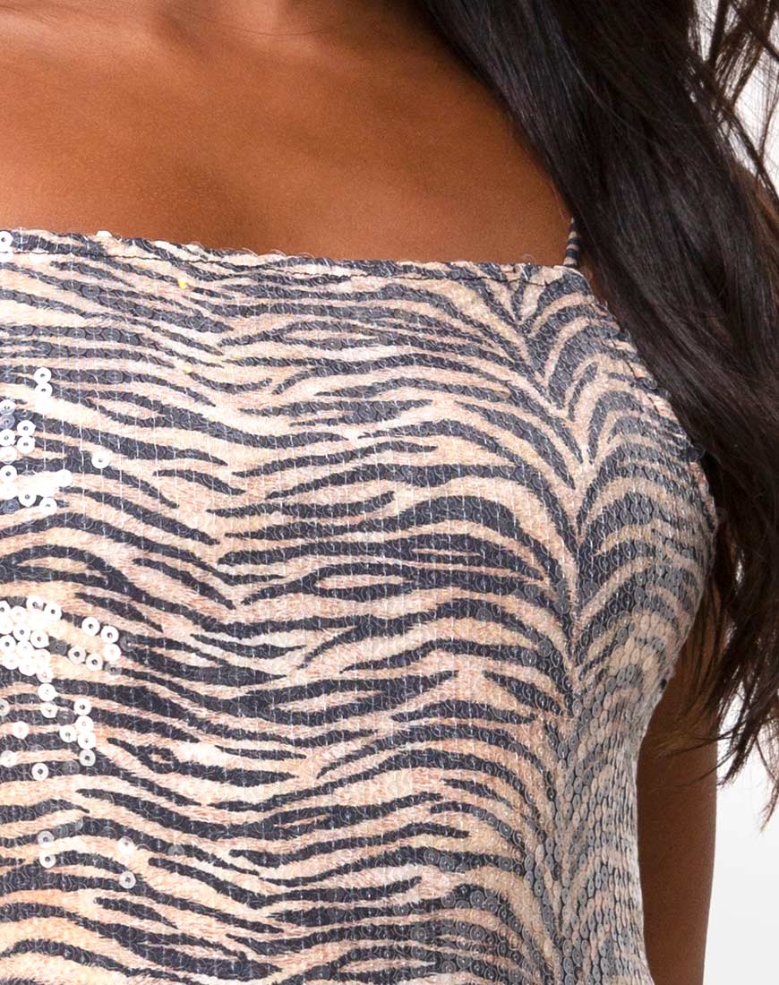 Selana Bodycon Dress in Tiger with Clear Sequin - Image 5