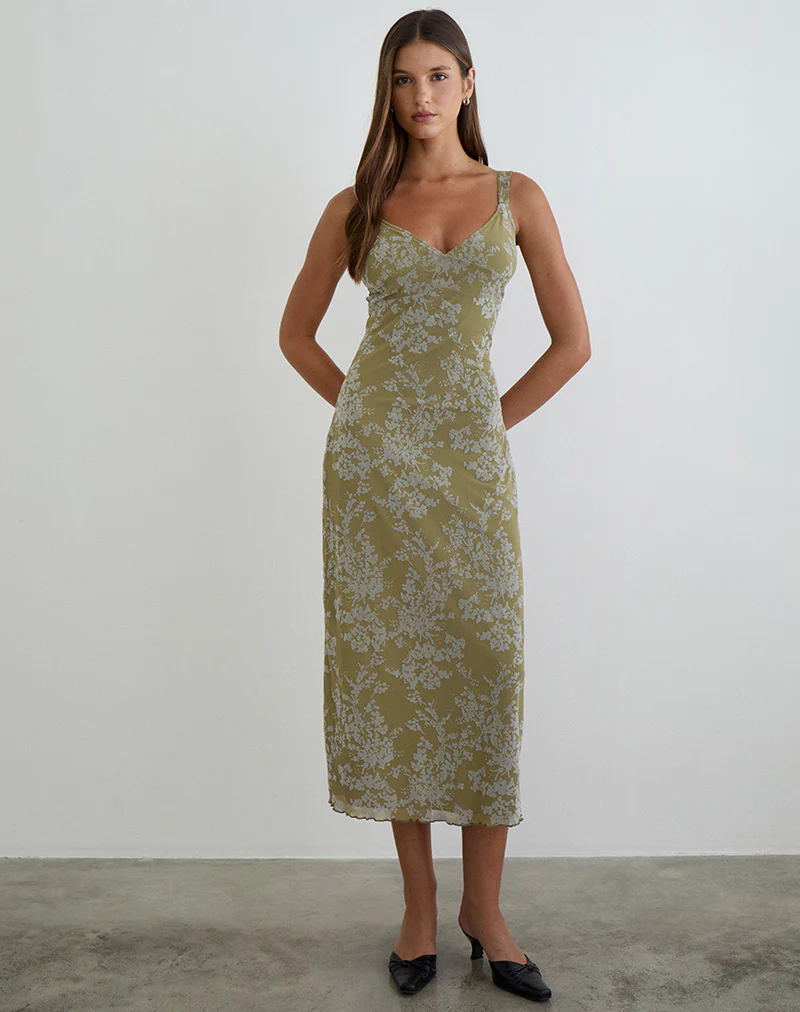 Selayu Midi Dress in Moss Petal Olive - Image 2