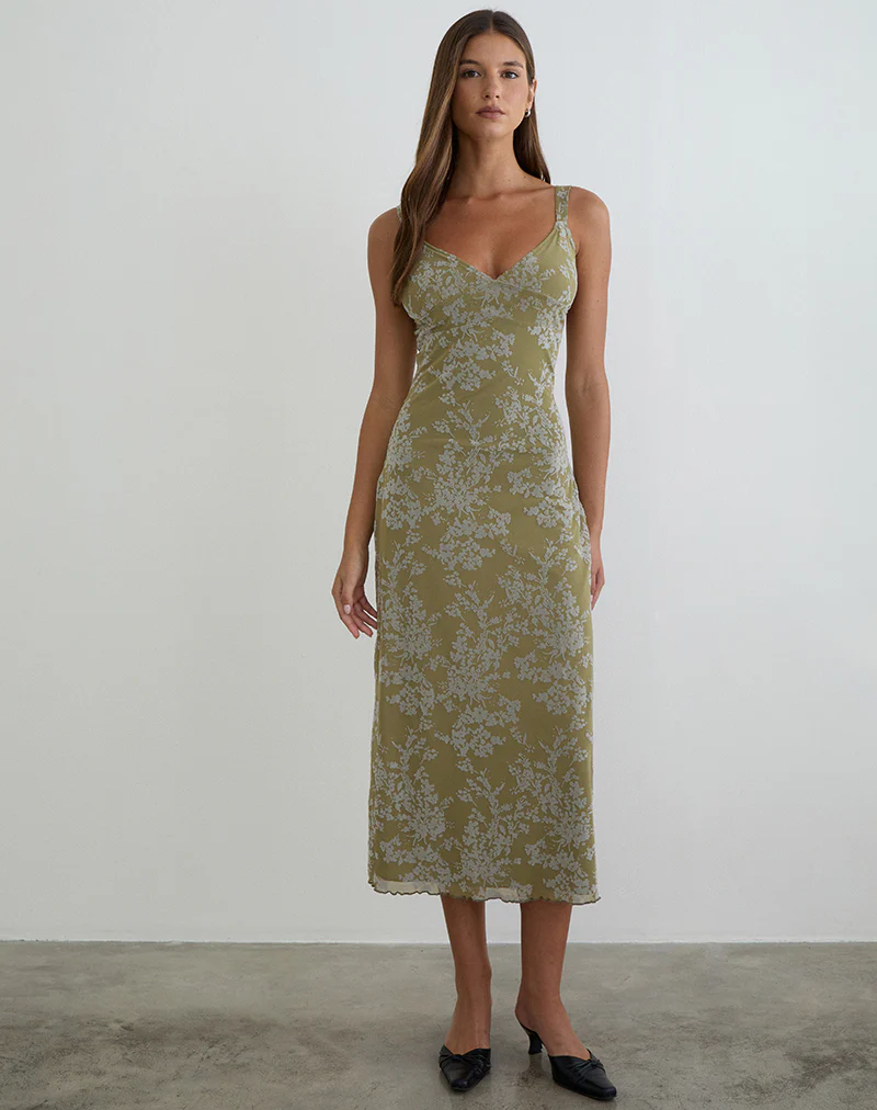 Selayu Midi Dress in Moss Petal Olive - Image 4