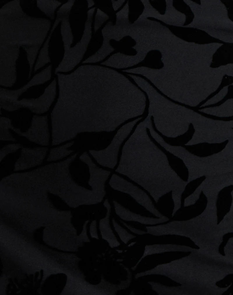 Selca Mini Dress in Flock Leaf Flower Black - Image 6