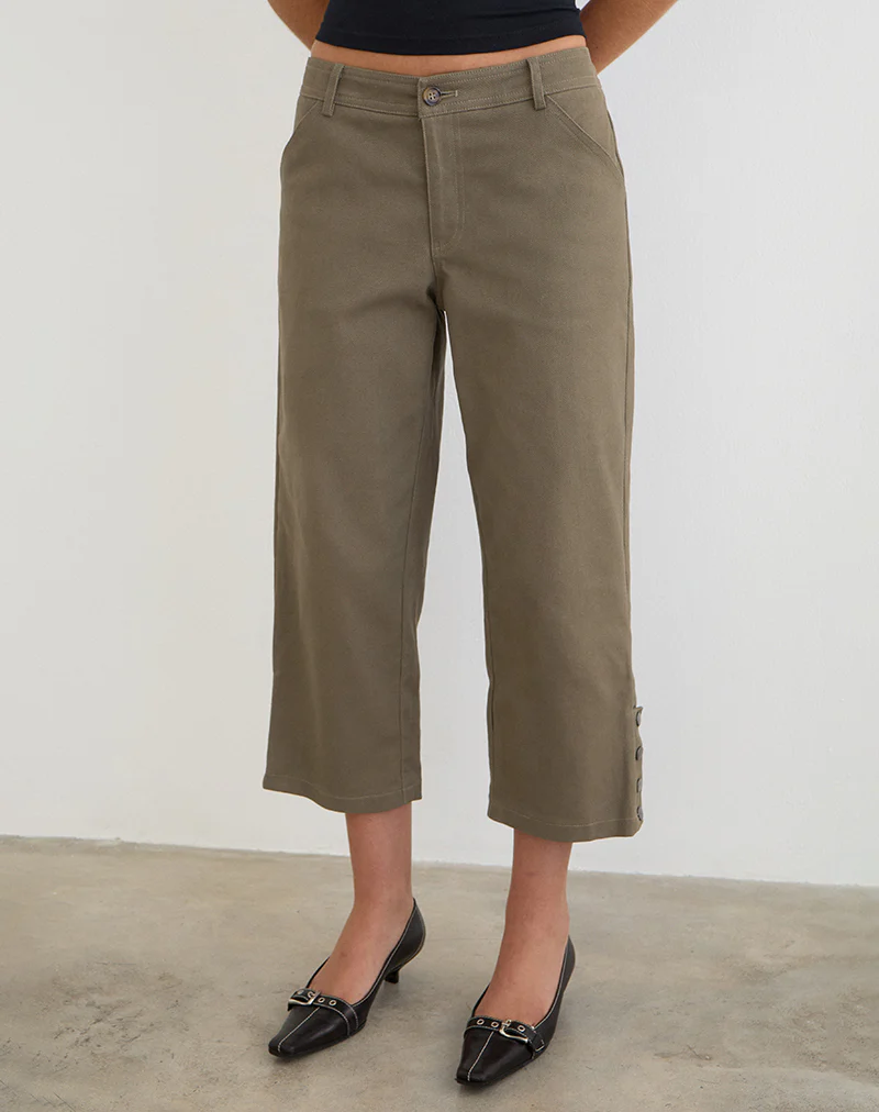 Selesa Capri Trouser in Twill Khaki - Image 3