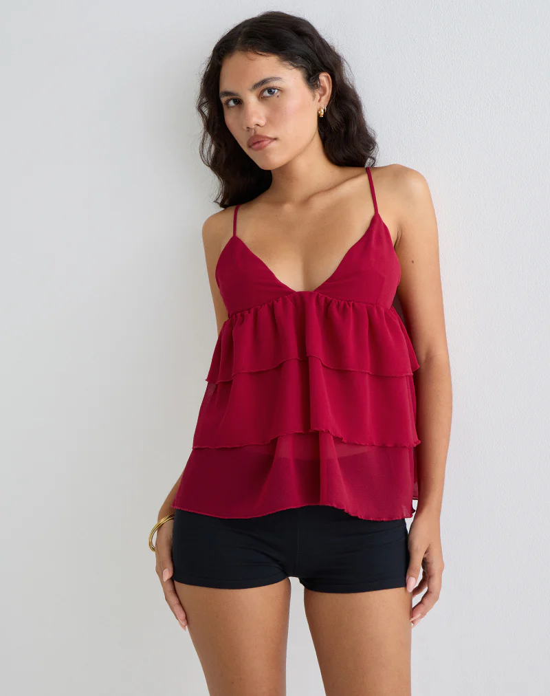 Selvina Frill Cami Top in Red - Image 2