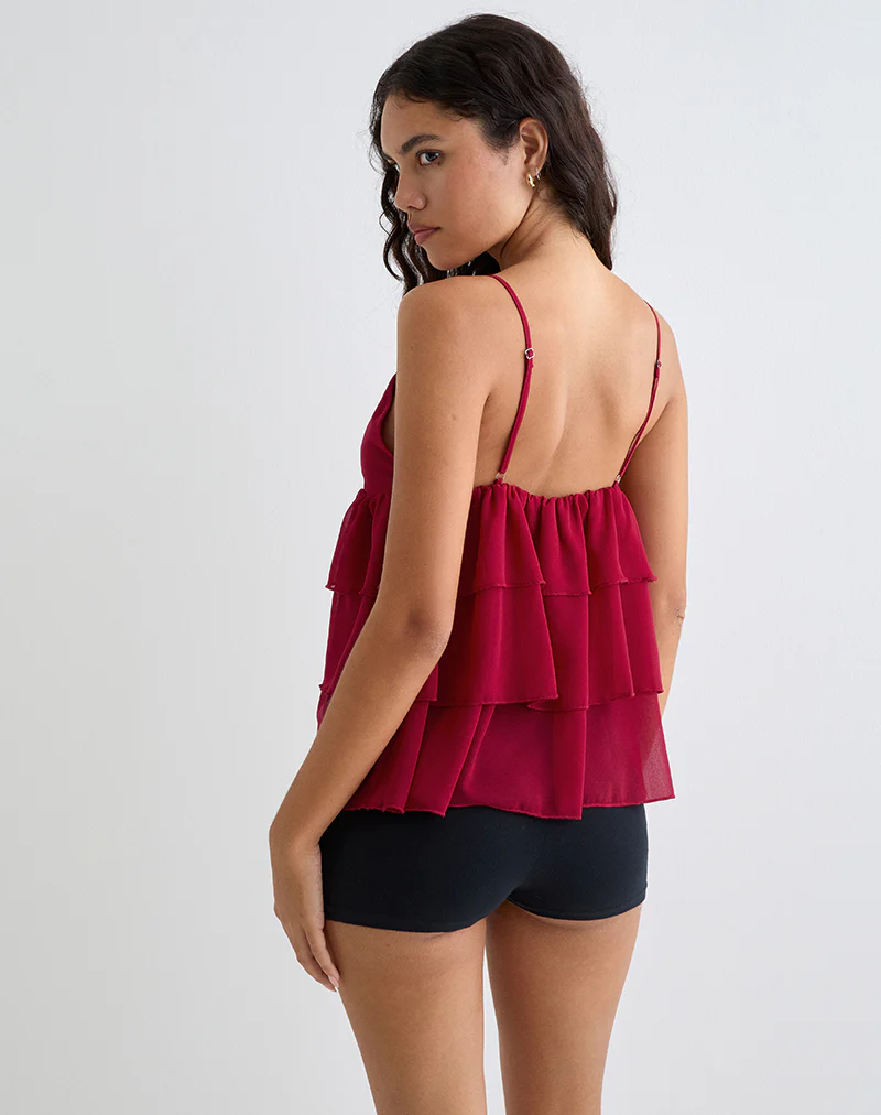 Selvina Frill Cami Top in Red - Image 6