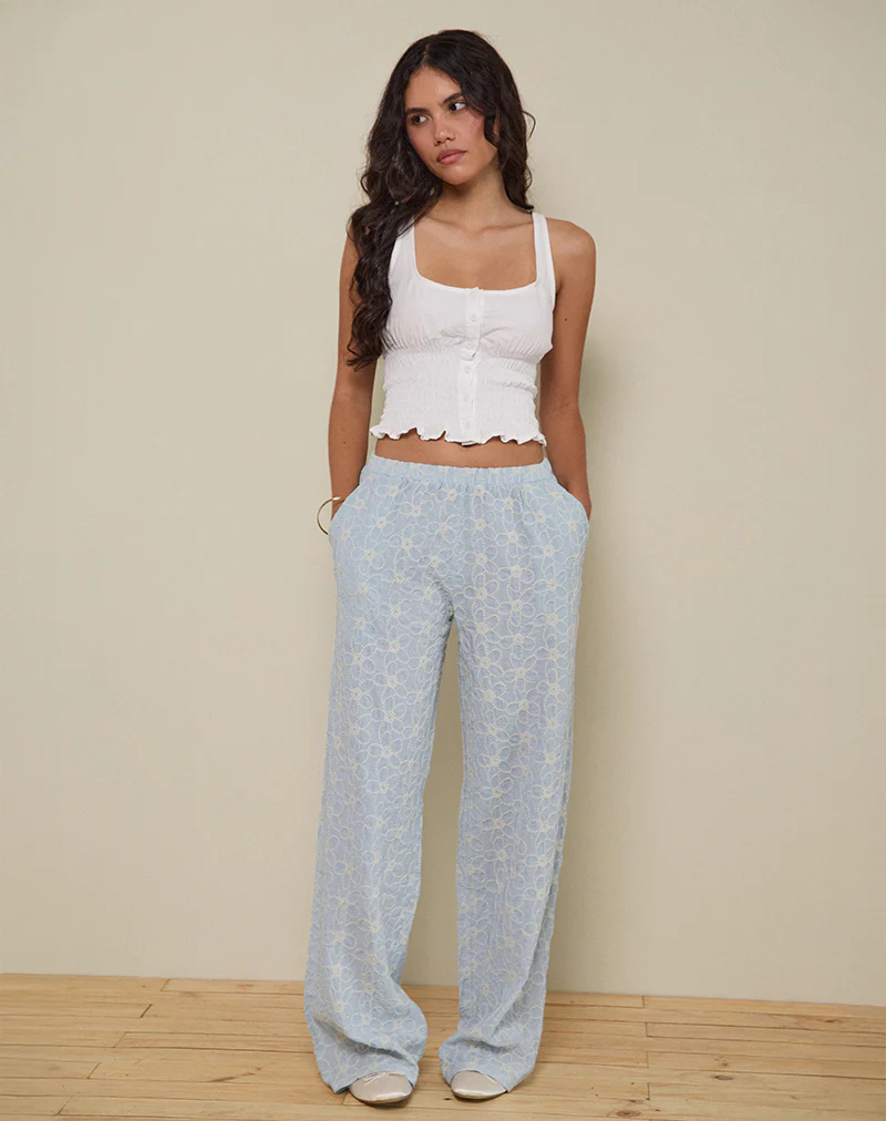 Semur Trouser in Broderie Ice Blue - Image 4