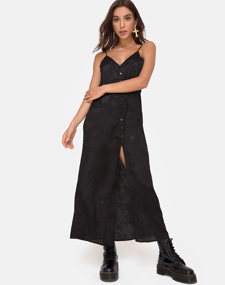 Senia Dress in Satin Rose Black - Image 4