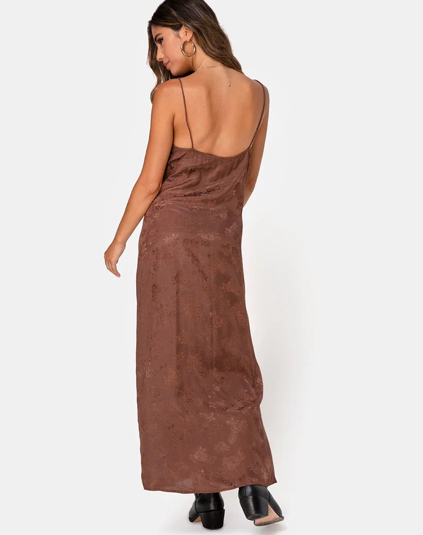 Senia Dress in Satin Rose Chocolate - Image 4