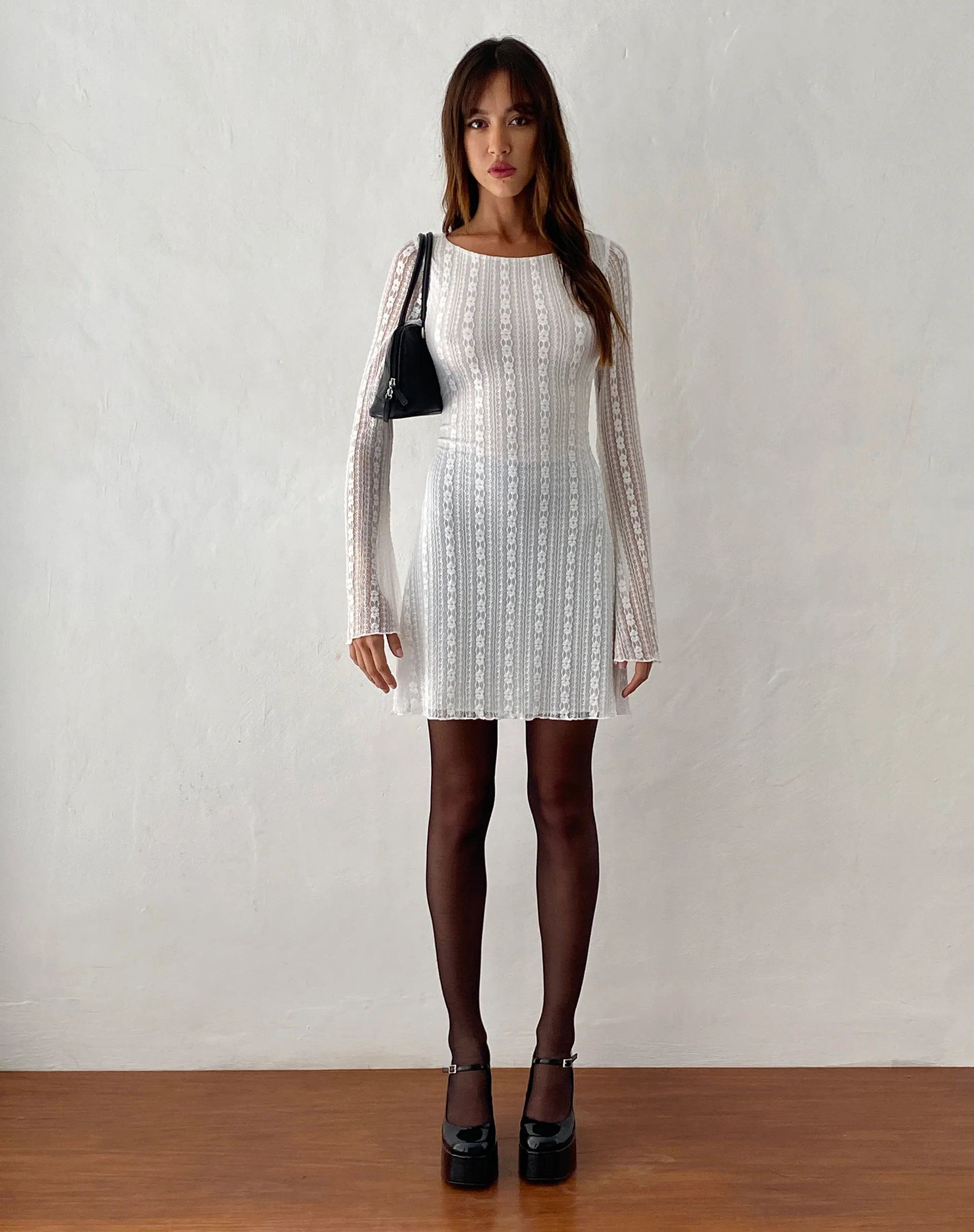 Senna Mini Dress in Lace White - Image 3
