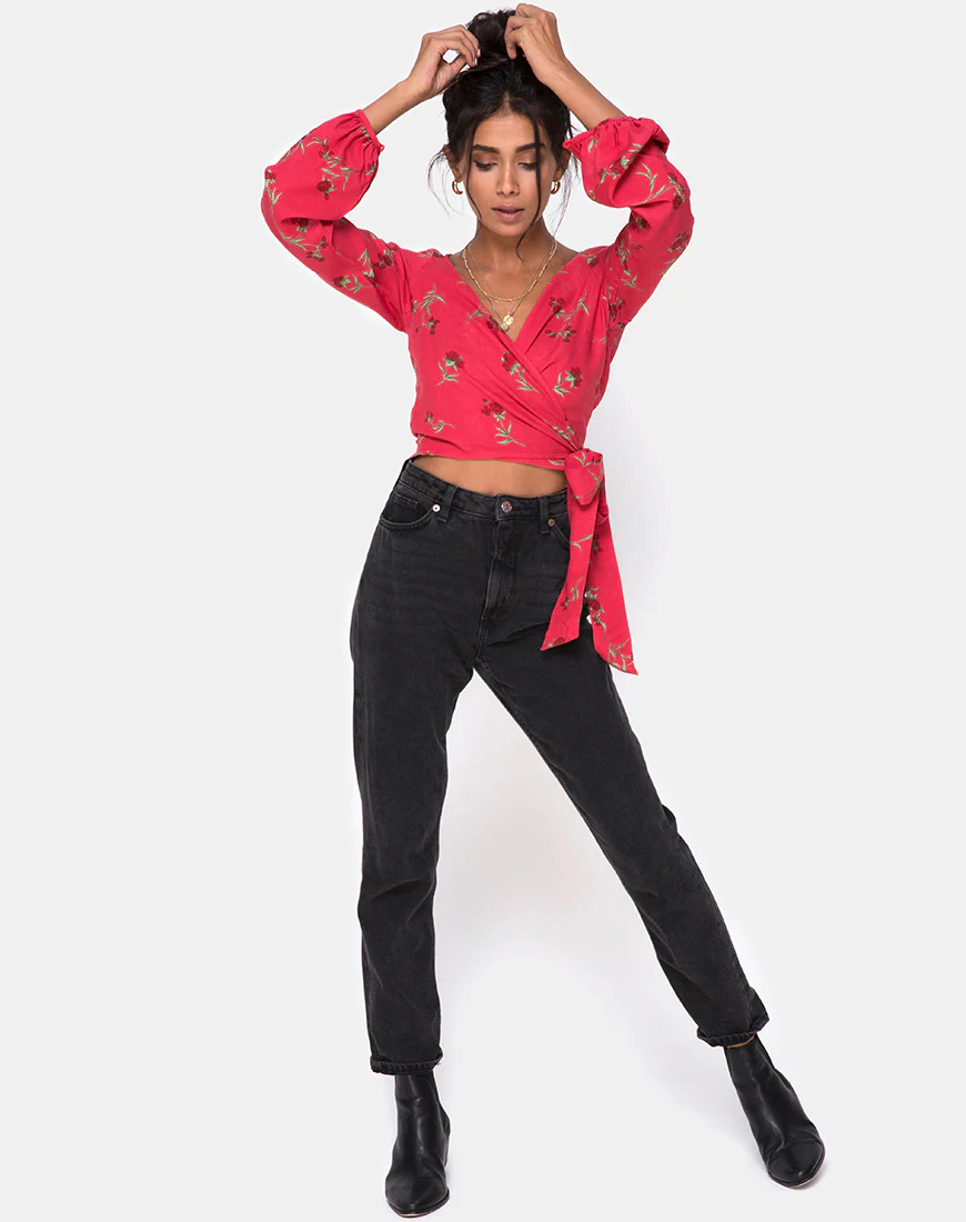 Sepra Wrap Top in Rouge Rose Pink - Image 3