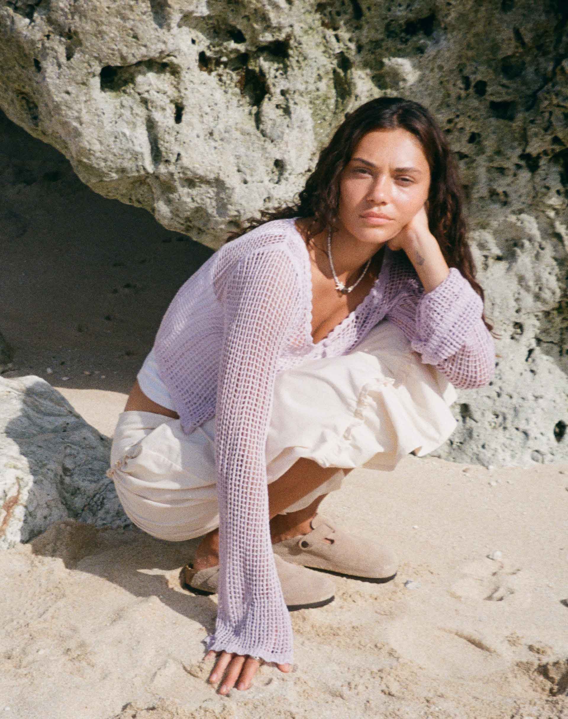 Septa Cropped Knit Cardigan in Lilac - Image 2