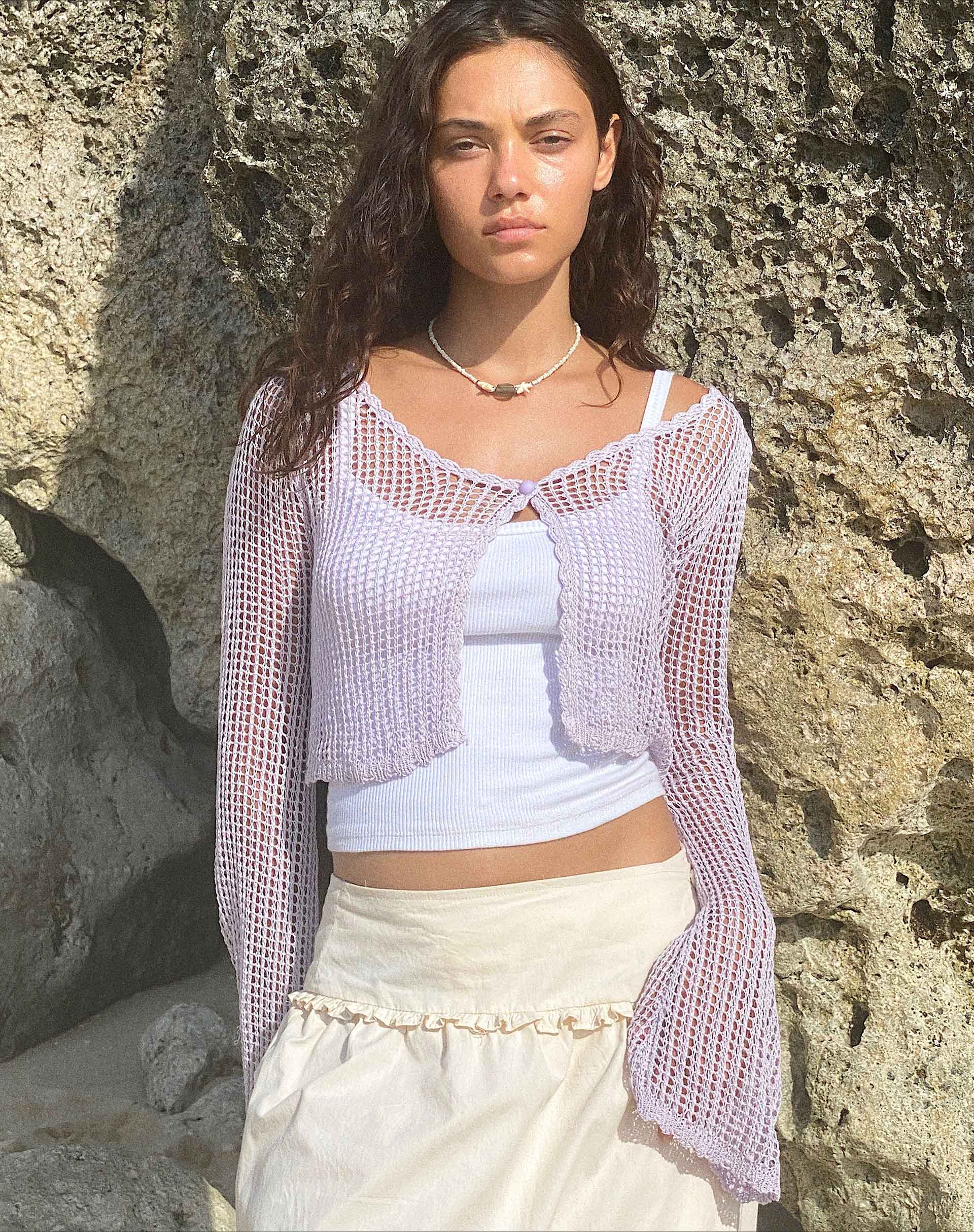 Septa Cropped Knit Cardigan in Lilac - Image 3