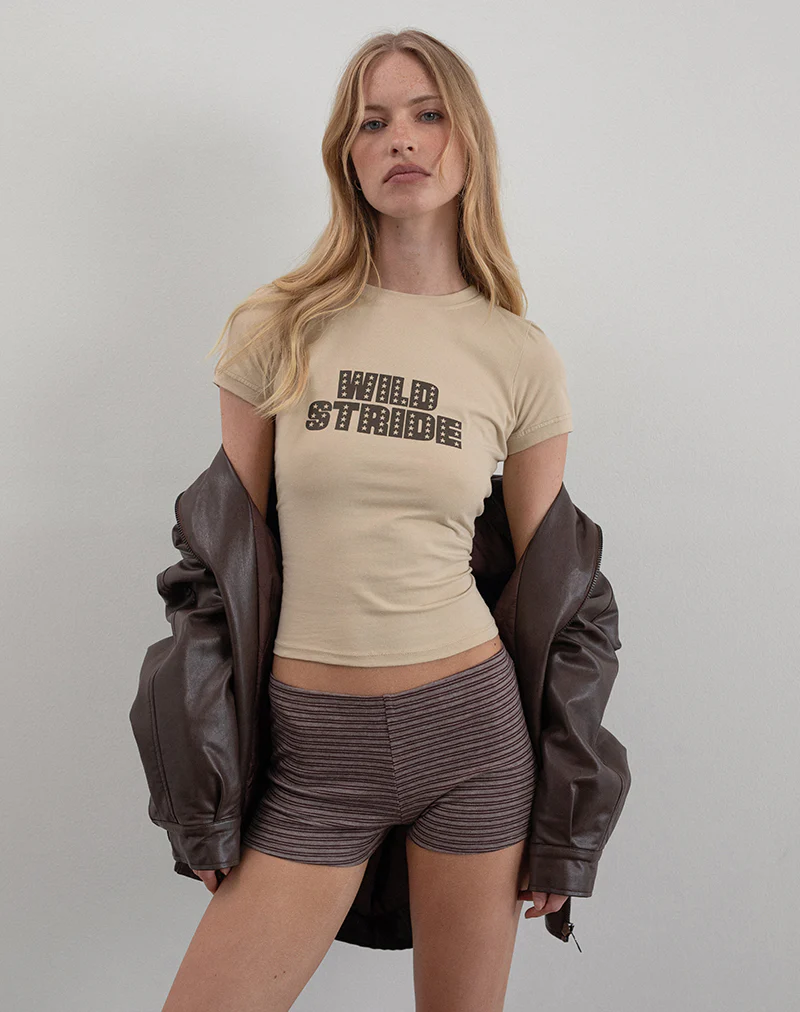 Sera Short in Brown and Grey Stripe - Image 3