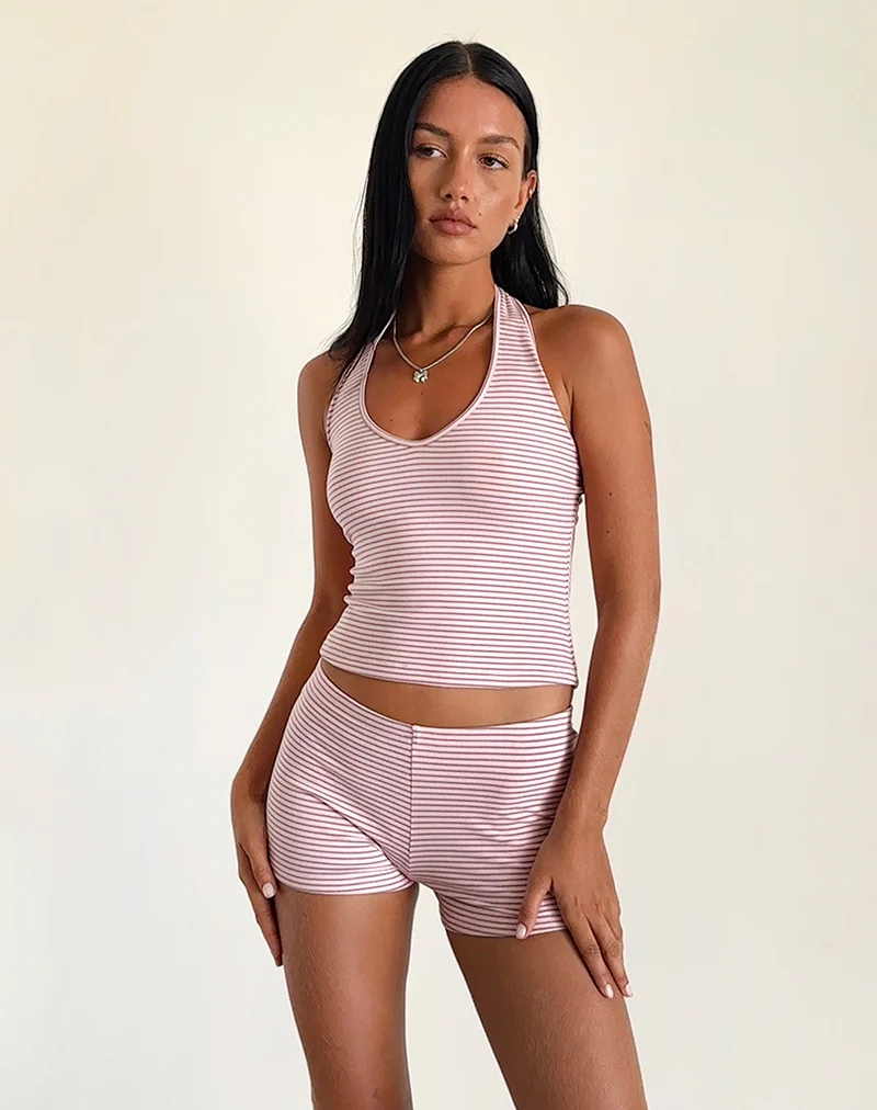 Sera Micro Short in Pink and Grey Jersey Stripe - Image 3