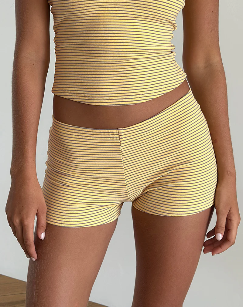 Sera Micro Shorts in Stripe Jersey Yellow Grey - Image 3