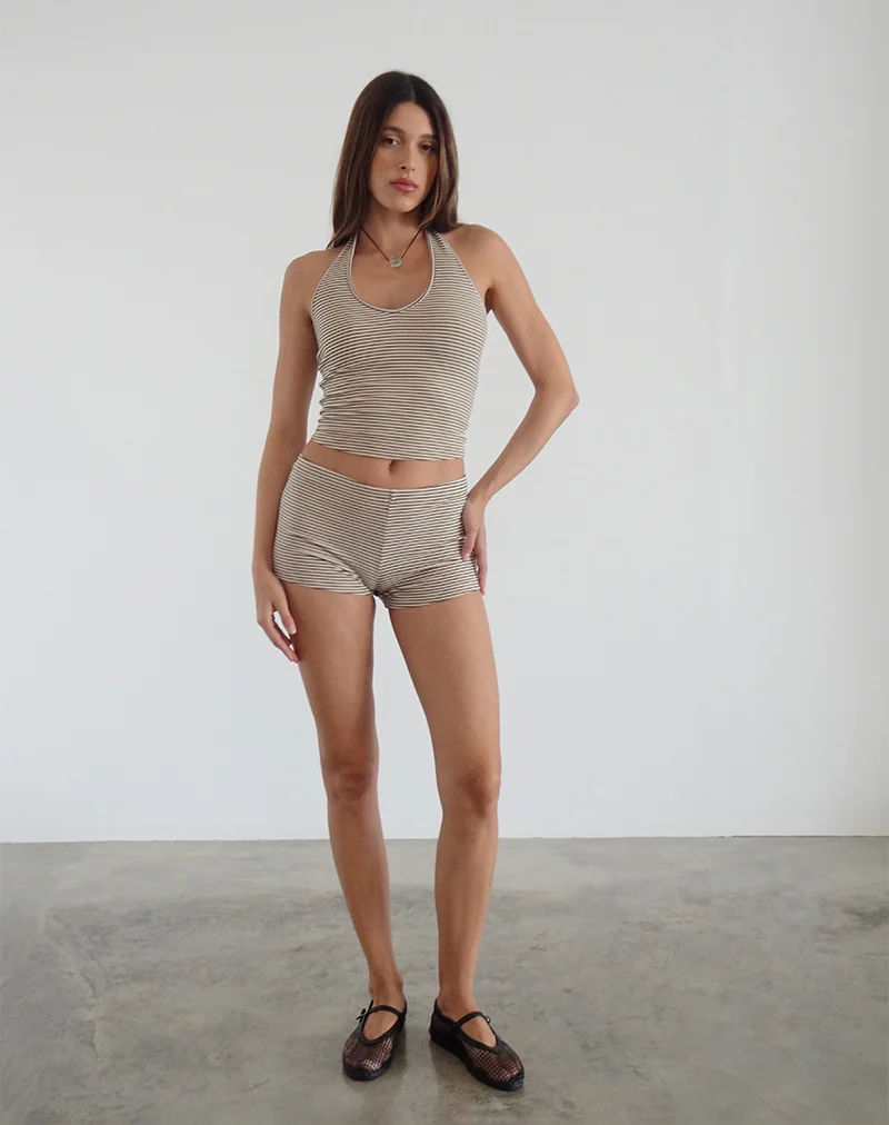 Sera Micro Shorts in Stripe Jersey Neutral Brown - Image 4