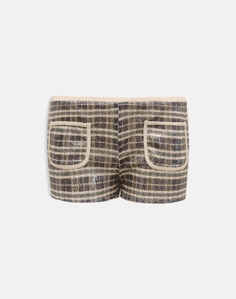 Serafim Short in Sequin Vintage Check Brown - Image 3