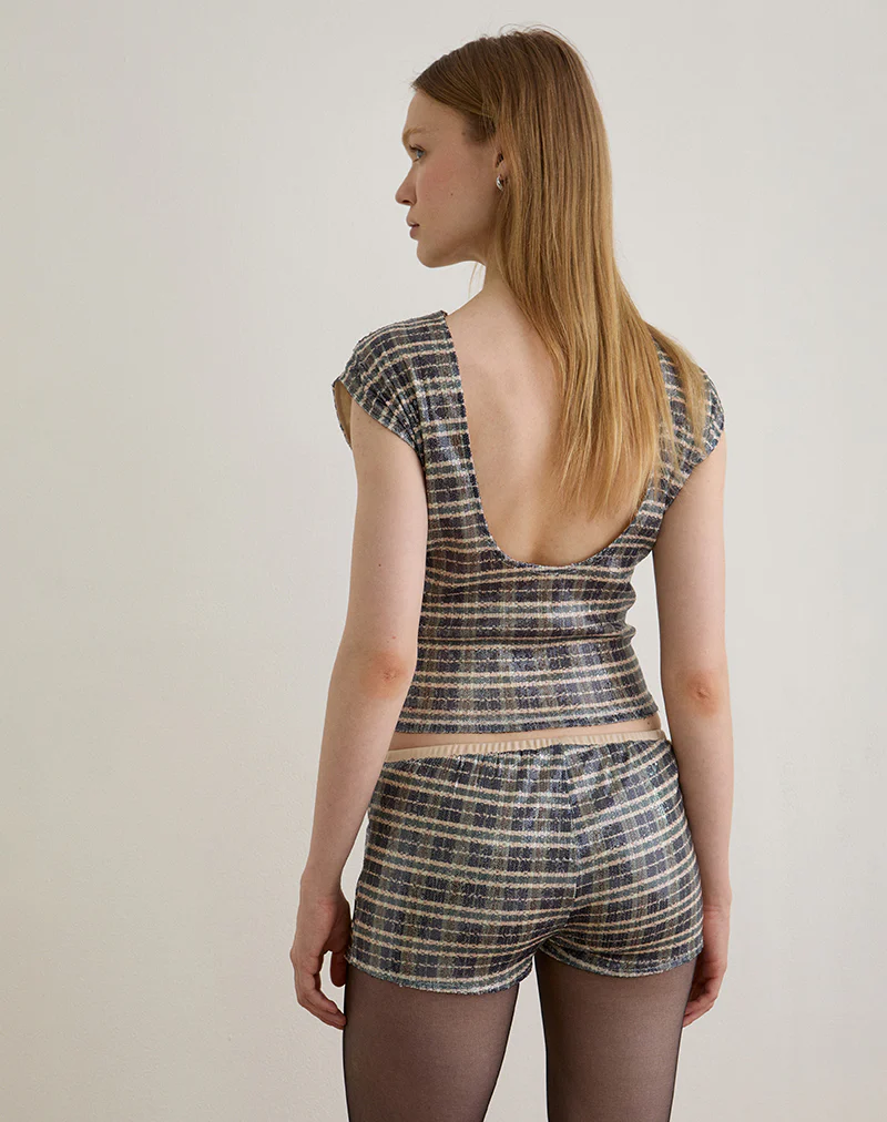 Serafim Short in Sequin Vintage Check Brown - Image 5