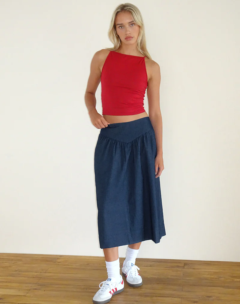 Seraya Midi Skirt in Denim Chambray Indigo - Image 2