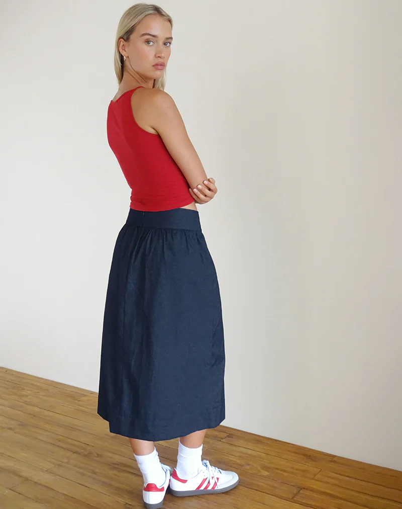 Seraya Midi Skirt in Denim Chambray Indigo - Image 3
