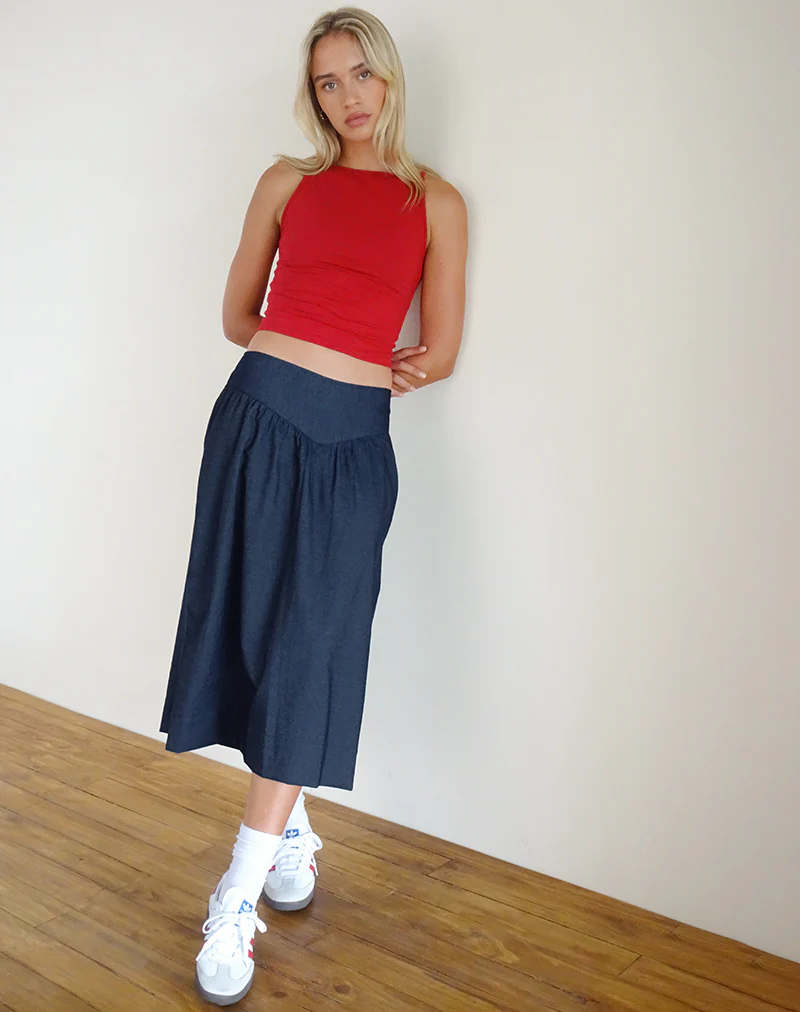 Seraya Midi Skirt in Denim Chambray Indigo - Image 4