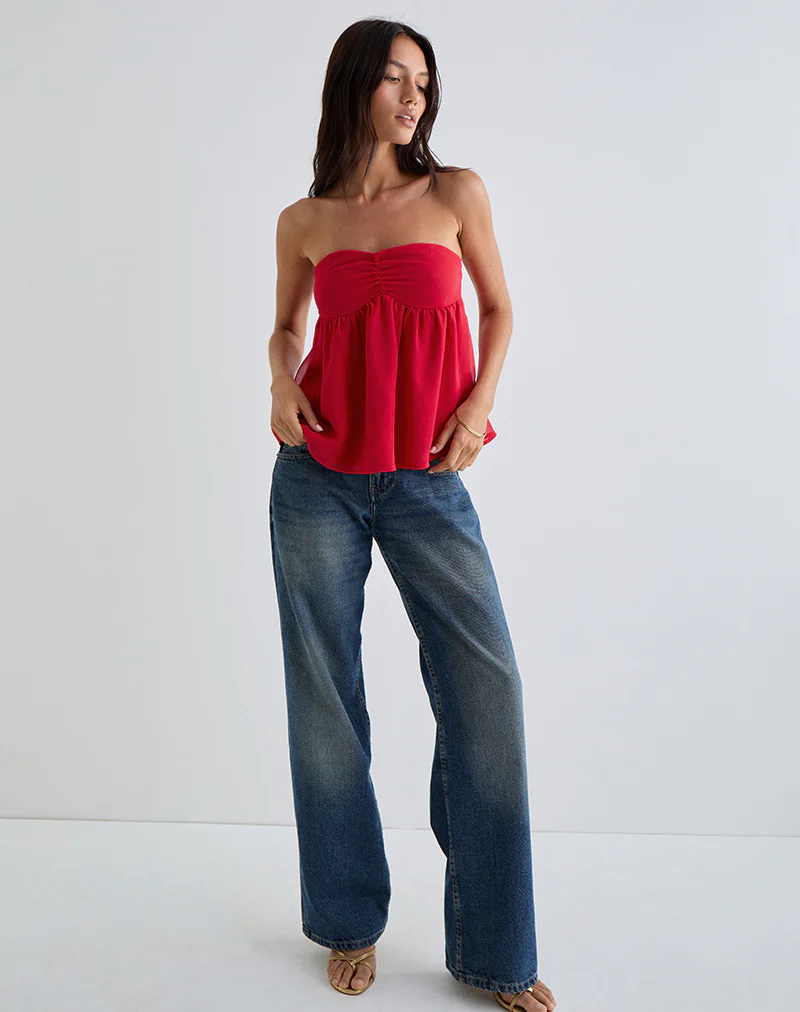 Setsuko Bandeau Longline Top in Red - Image 2