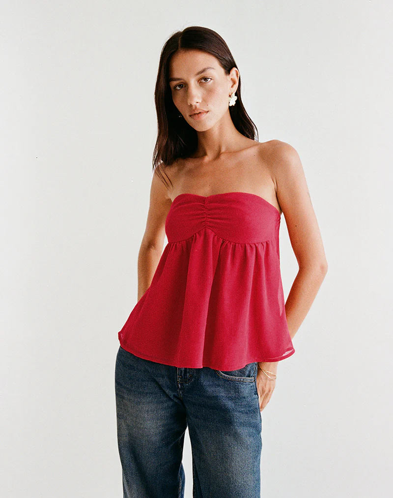 Setsuko Bandeau Longline Top in Red - Image 5